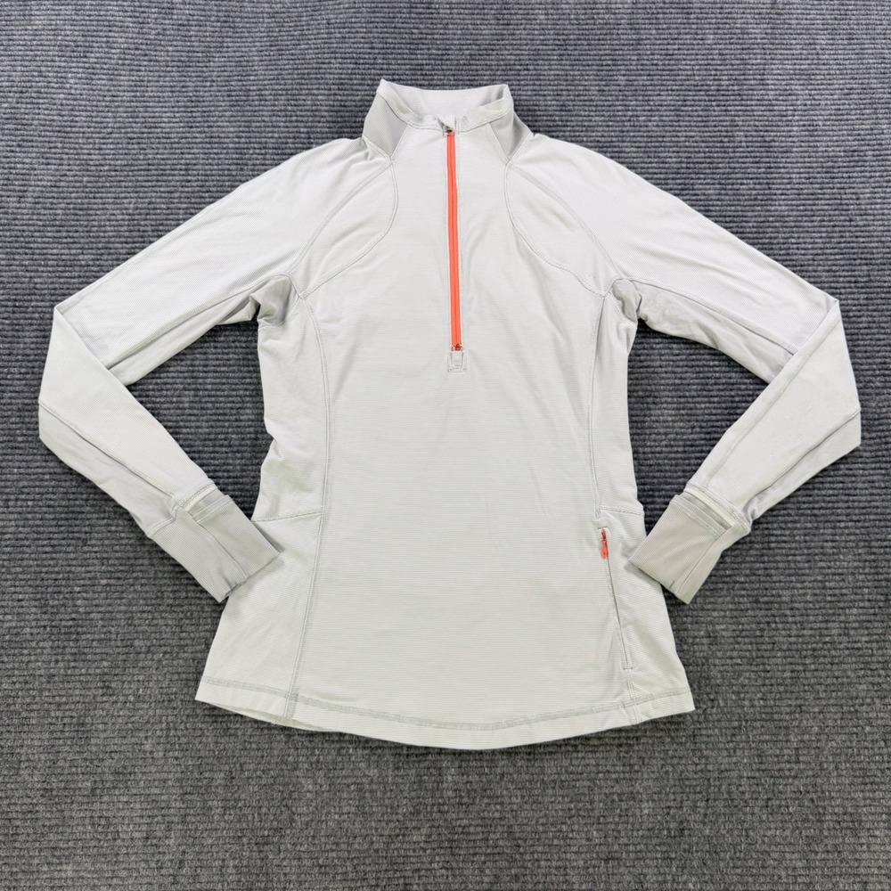 Lululemon‎ Run Swiftly Tech 1/4 Zip Pullover Grey Stripe Orange Accent Womens 8 - Picture 2 of 15